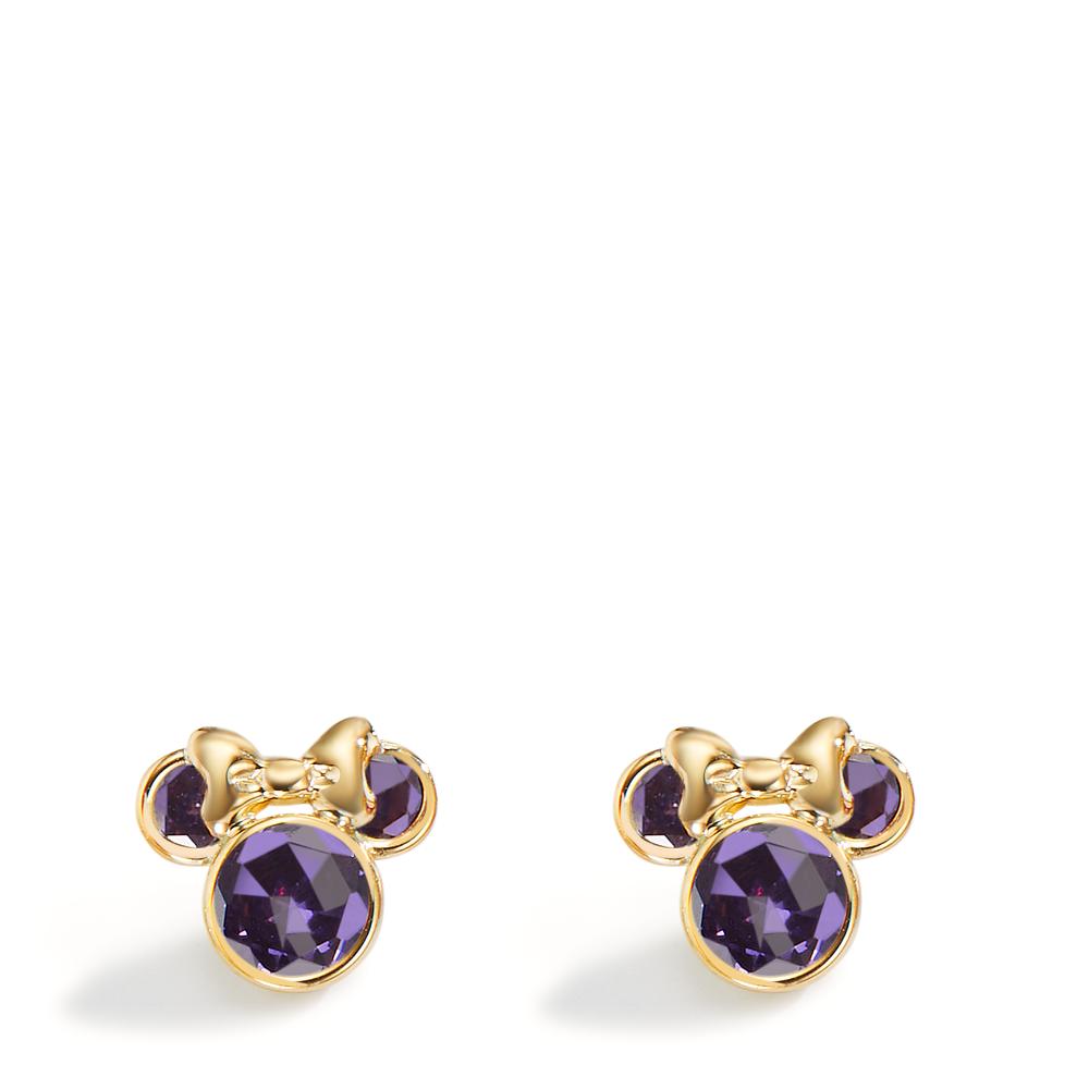 Stud earrings 9k Yellow Gold Zirconia Violet, 6 Stones Ø8 mm