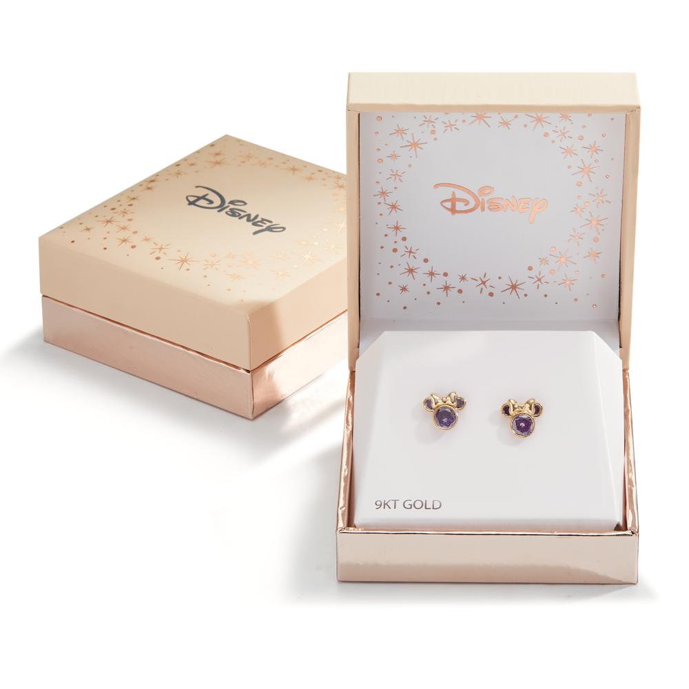 Stud earrings 9k Yellow Gold Zirconia Violet, 6 Stones Ø8 mm