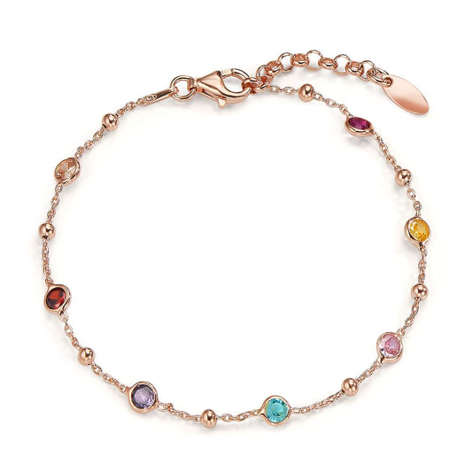Bracelet Silver Zirconia Colorful, 7 Stones Rose Gold plated 17-19 cm