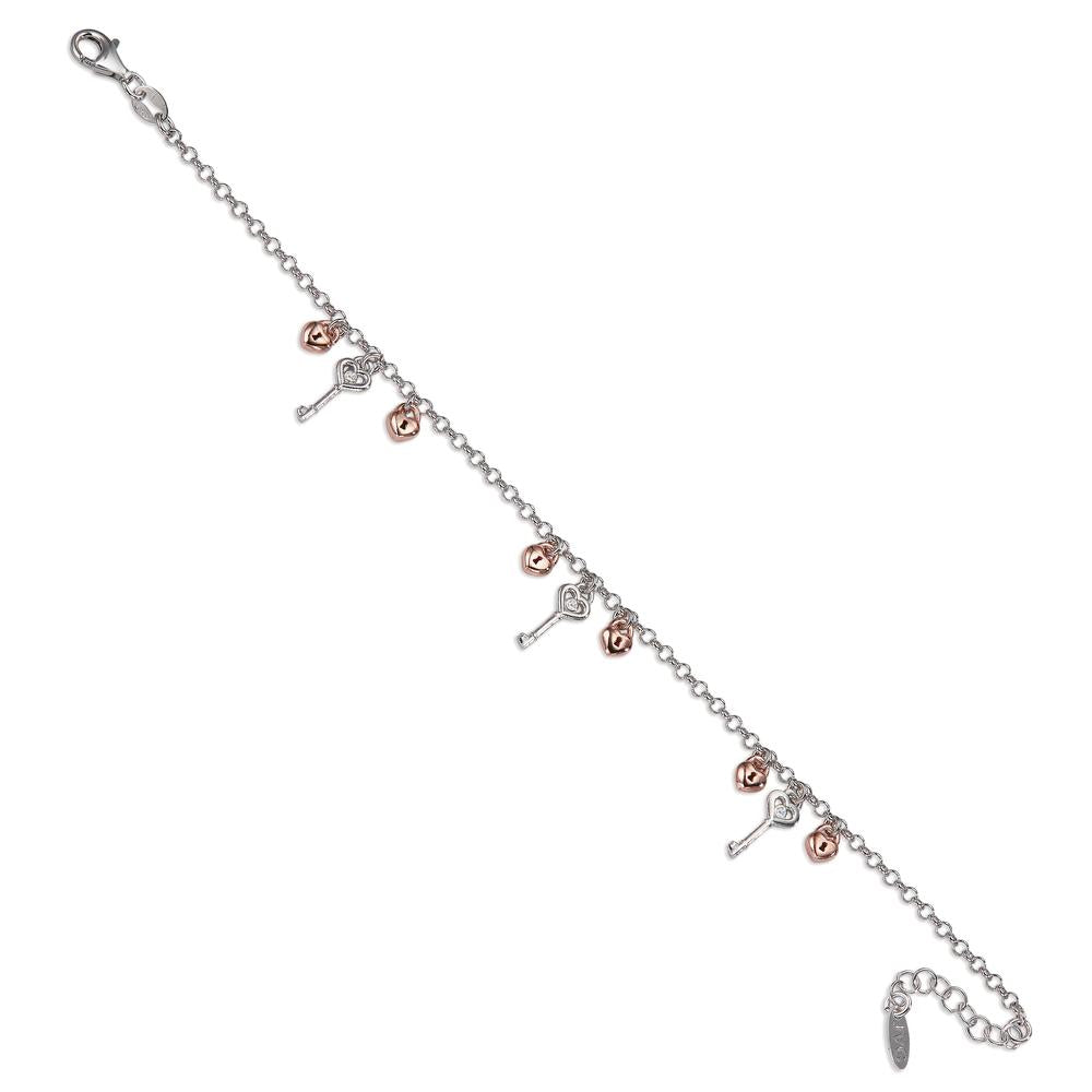 Bracelet Silver Zirconia 3 Stones Bicolor Key 17-19 cm