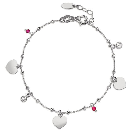 Bracelet Silver Zirconia 4 Stones Rhodium plated Heart 17-19 cm