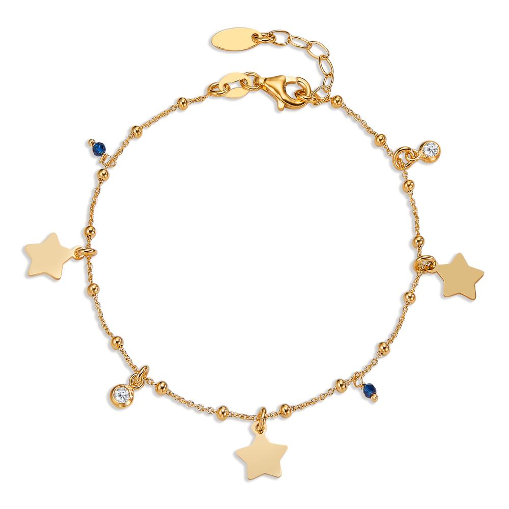 Bracelet Silver Zirconia 4 Stones Yellow Gold plated Star 17-19 cm