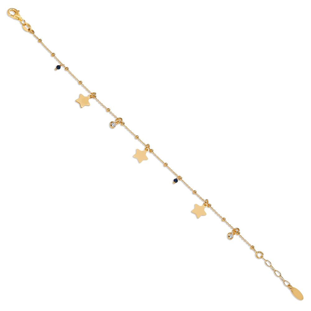 Bracelet Silver Zirconia 4 Stones Yellow Gold plated Star 17-19 cm