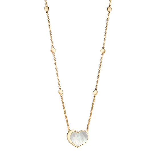 Necklace Silver Yellow Gold plated Mother of pearl Heart 40-44 cm