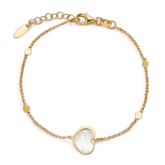 Bracelet Silver Yellow Gold plated Mother of pearl Heart 17-19 cm