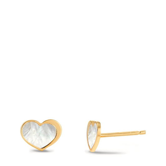Stud earrings Silver Yellow Gold plated Mother of pearl Heart