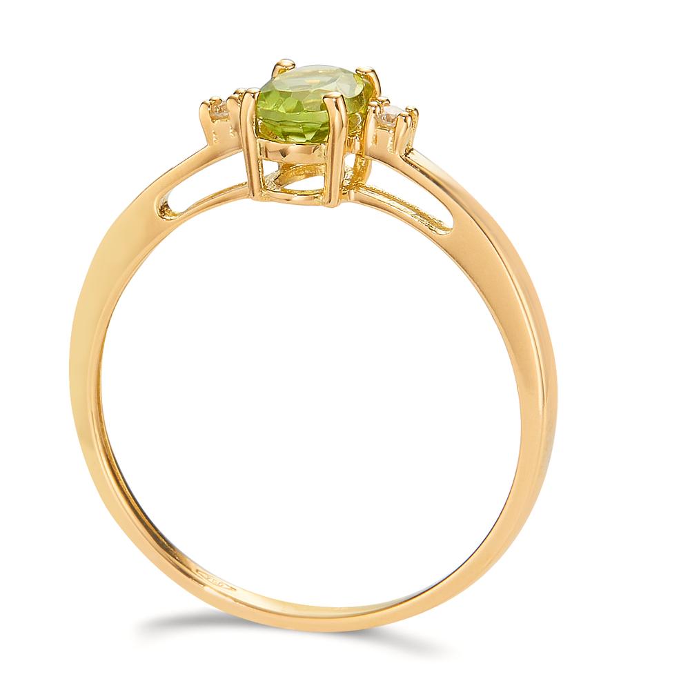 Ring 18k Yellow Gold Peridot 0.50 ct, Diamond 0.03 ct, 2 Stones, w-si