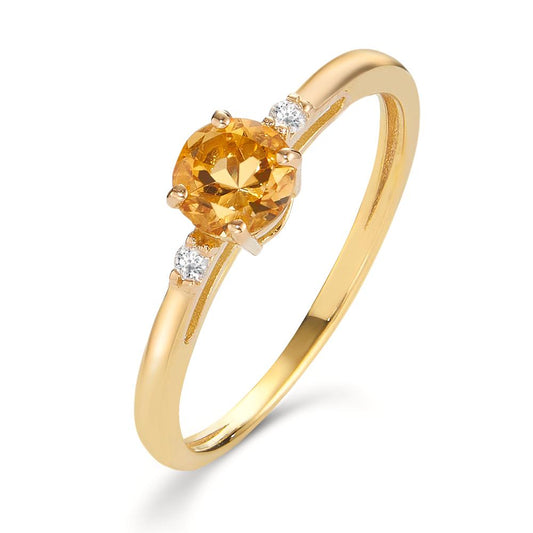 Ring 18k Yellow Gold Citrine 0.50 ct, Diamond 0.032 ct, 2 Stones, w-si