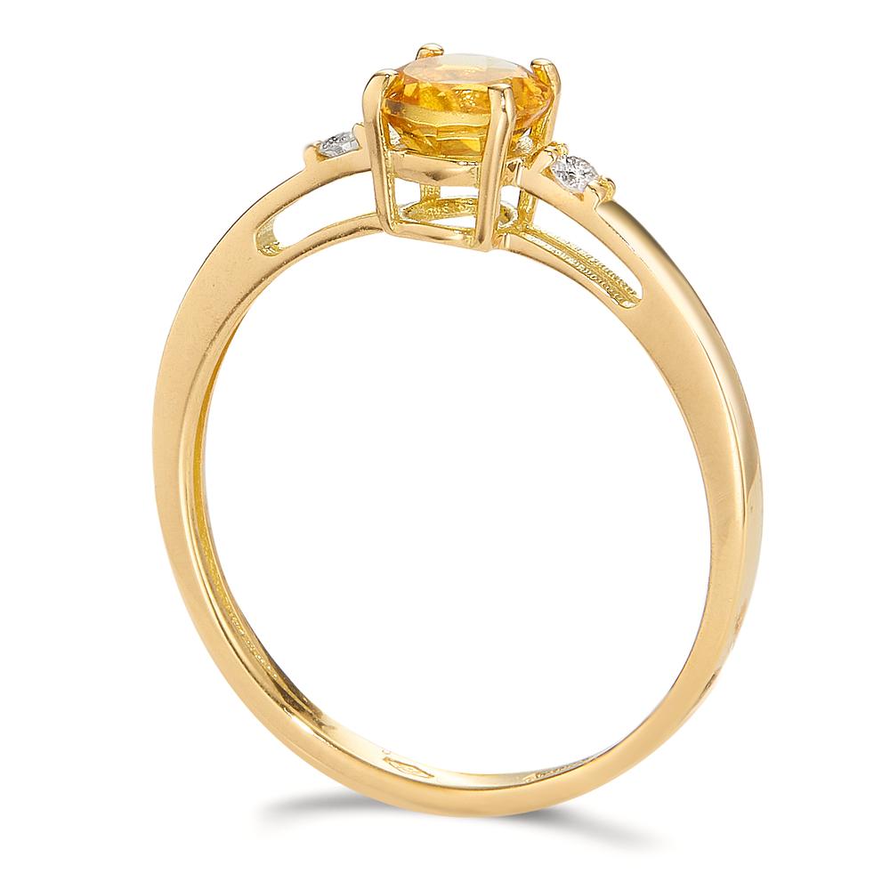 Ring 18k Yellow Gold Citrine 0.50 ct, Diamond 0.032 ct, 2 Stones, w-si