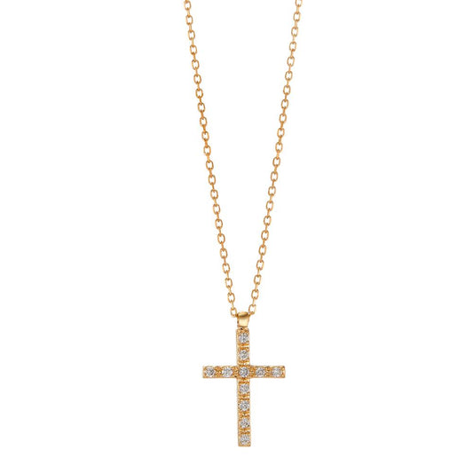 Necklace 18k Yellow Gold Diamond 0.06 ct, 11 Stones, w-si Cross 42 cm