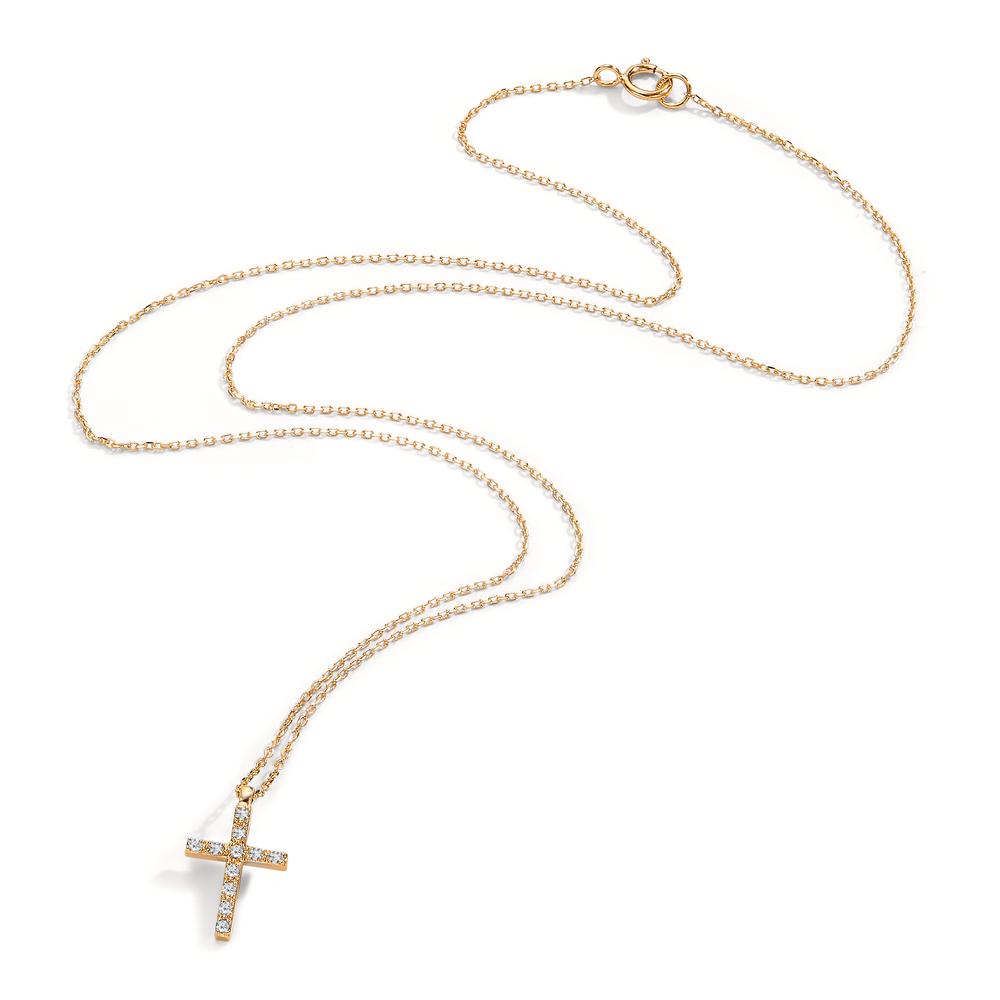 Necklace 18k Yellow Gold Diamond 0.06 ct, 11 Stones, w-si Cross 42 cm