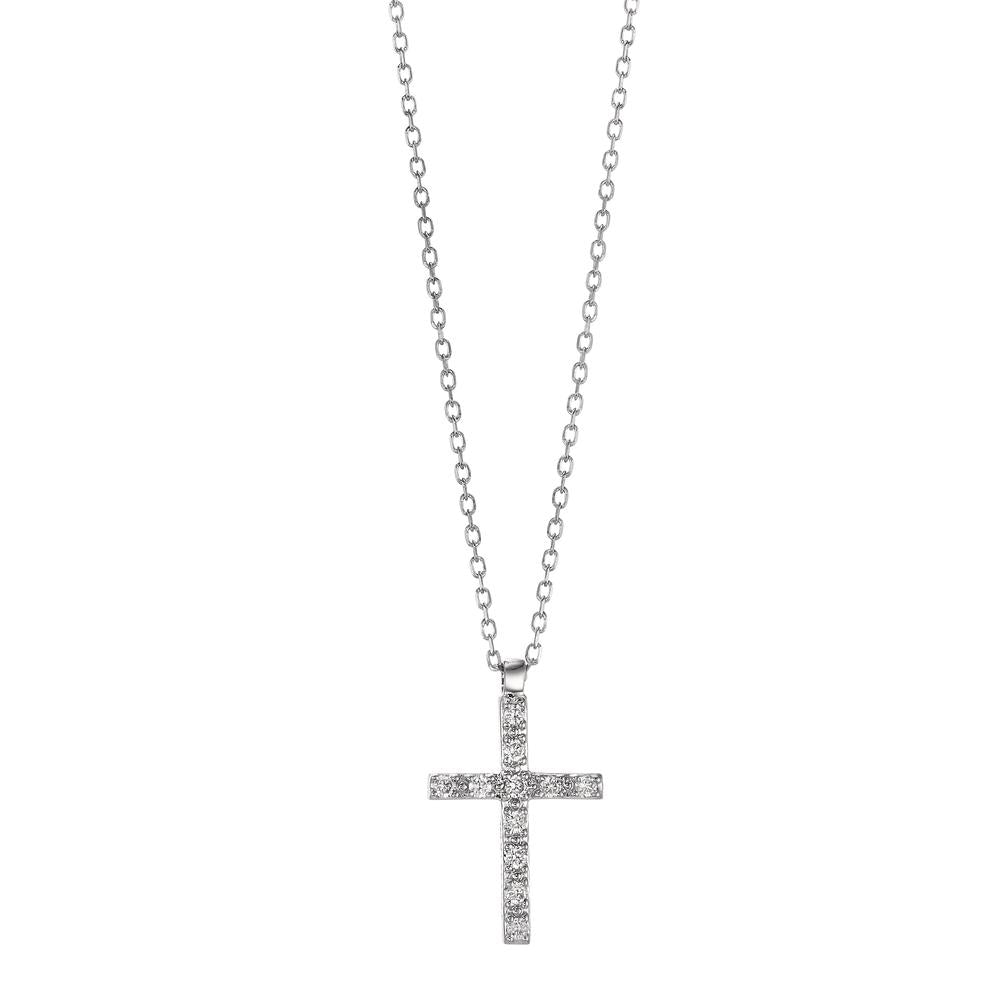 Necklace 18k White Gold Diamond 0.06 ct, 11 Stones, w-si Cross 42 cm