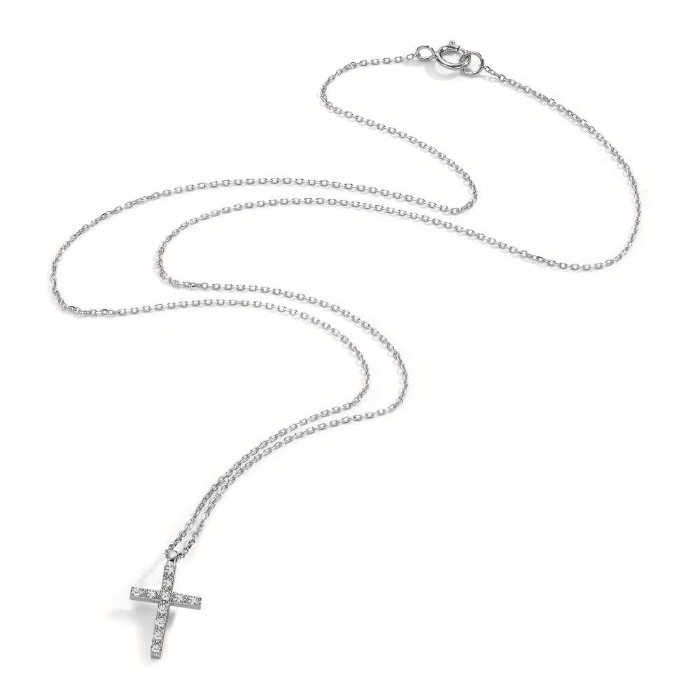 Necklace 18k White Gold Diamond 0.06 ct, 11 Stones, w-si Cross 42 cm