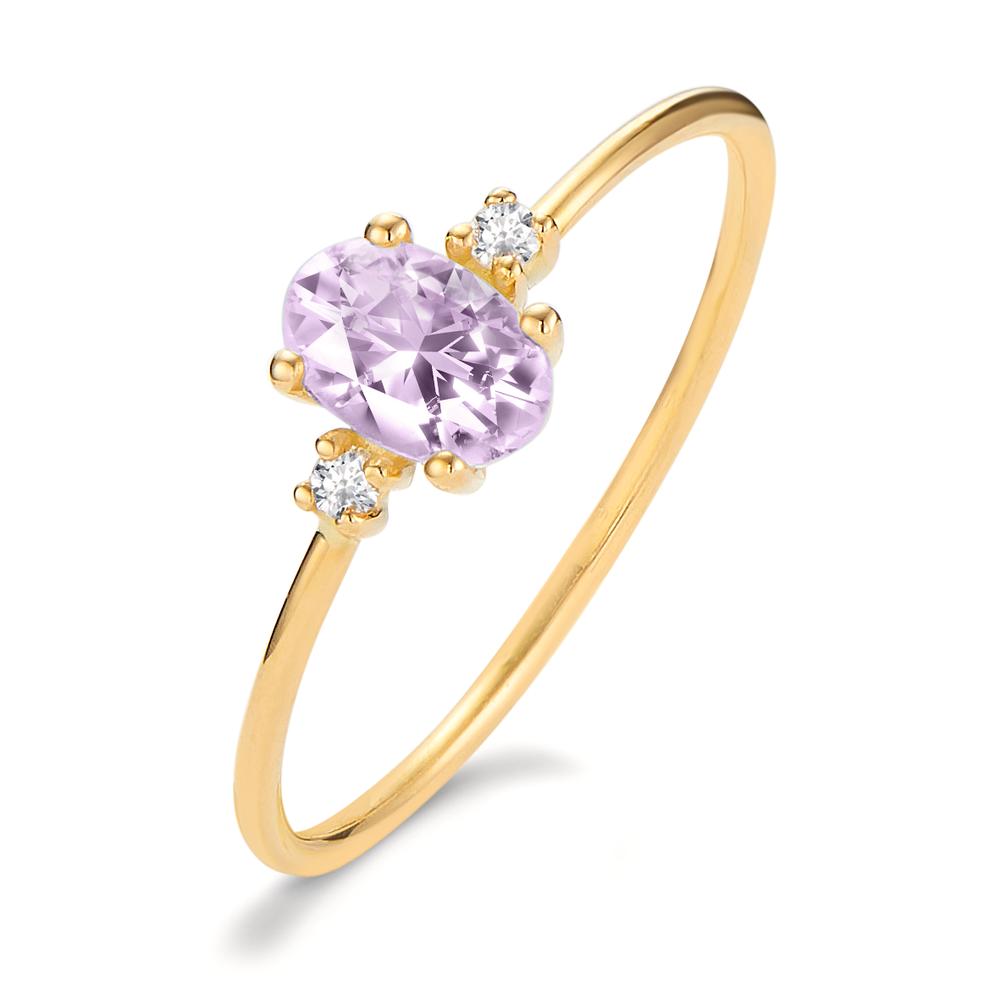 Ring 18k Yellow Gold Diamond 0.03 ct, 3 Stones, w-si, Amethyst