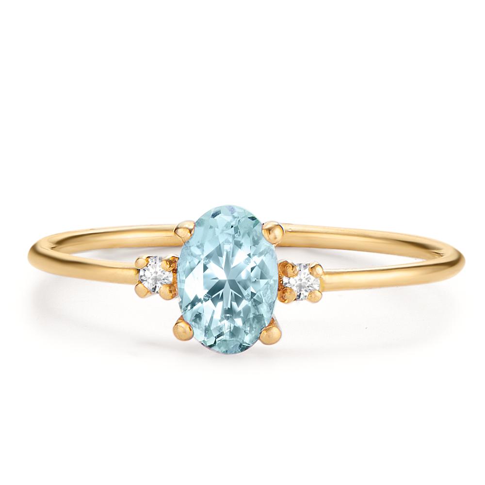 Ring 18k Yellow Gold Diamond 0.03 ct, 3 Stones, w-si, Topaz Blue