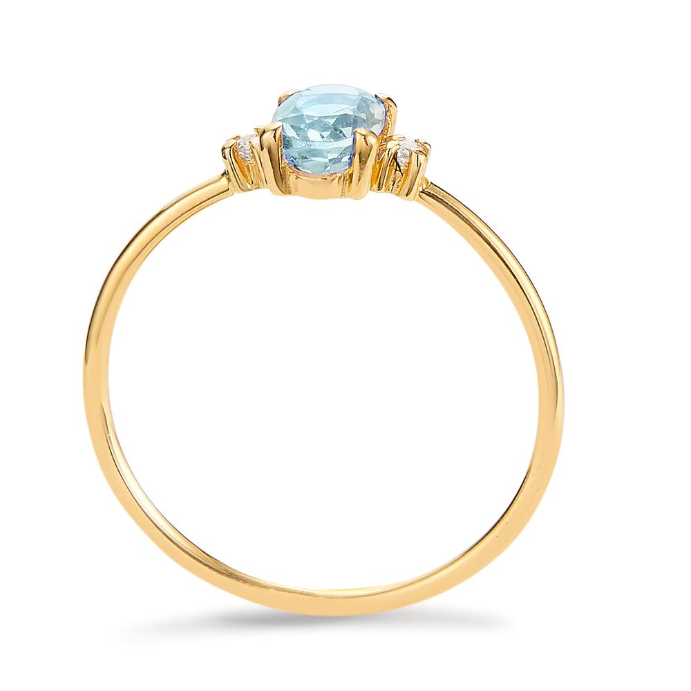 Ring 18k Yellow Gold Diamond 0.03 ct, 3 Stones, w-si, Topaz Blue