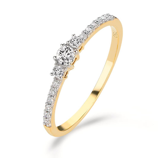 Ring 18k Yellow Gold Diamond 0.20 ct, 15 Stones, w-si