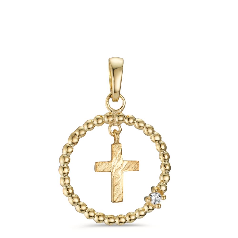 Pendant 9k Yellow Gold Zirconia Cross Ø14 mm