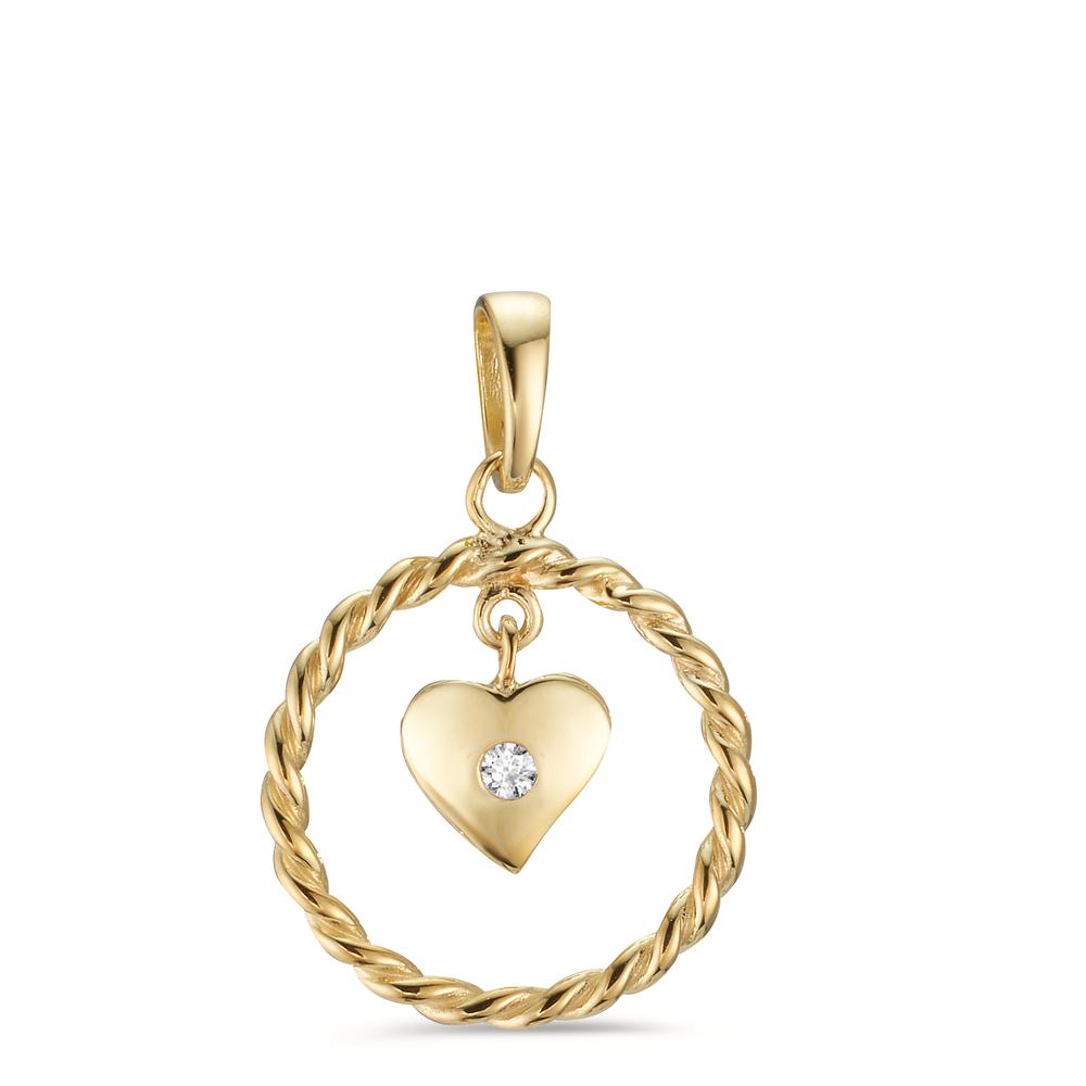 Pendant 9k Yellow Gold Zirconia Heart Ø14 mm