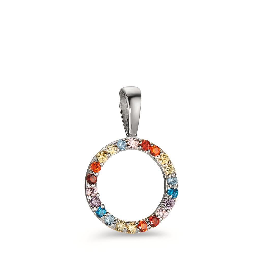 Pendant Silver Zirconia Colorful Rhodium plated Ø9 mm