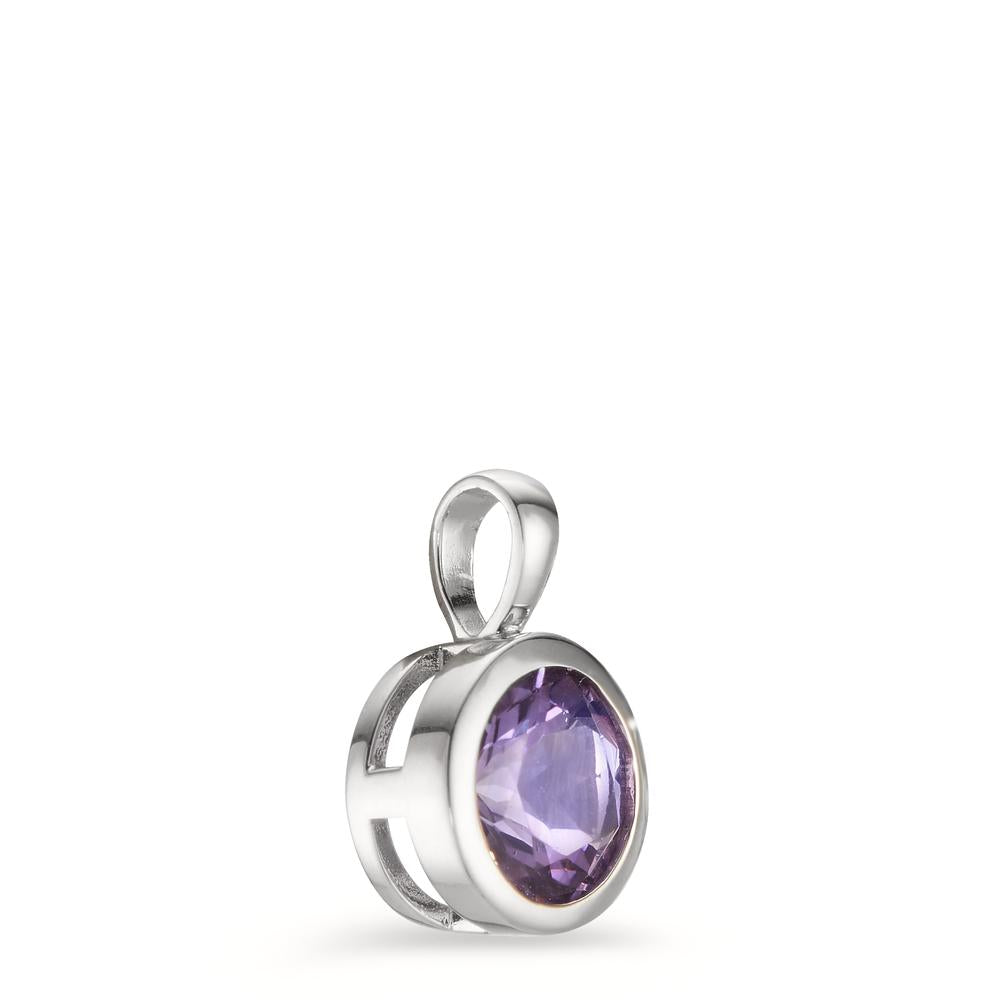 Pendant Silver Amethyst Rhodium plated Ø10 mm