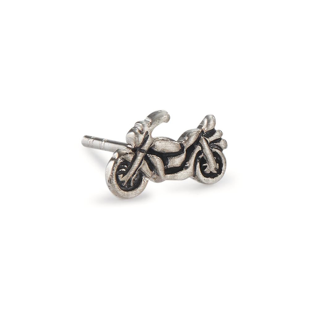 Single stud earring Silver Patinated Motorcycle