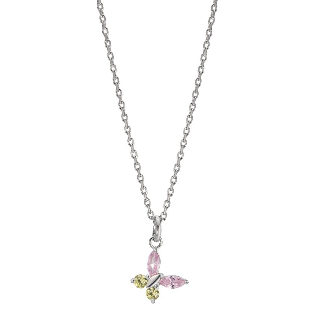 Necklace with pendant Silver Zirconia 4 Stones Rhodium plated Butterfly 36-38 cm