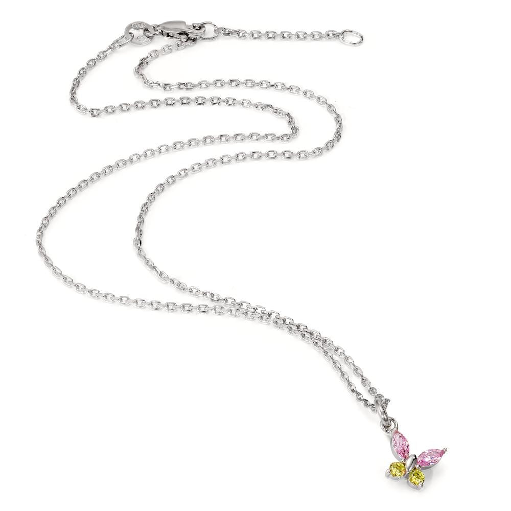 Necklace with pendant Silver Zirconia 4 Stones Rhodium plated Butterfly 36-38 cm