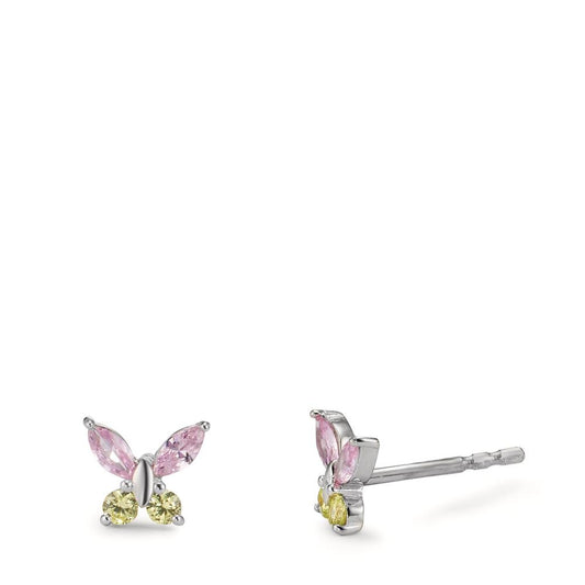 Stud earrings Silver Zirconia 8 Stones Rhodium plated Butterfly Ø7 mm