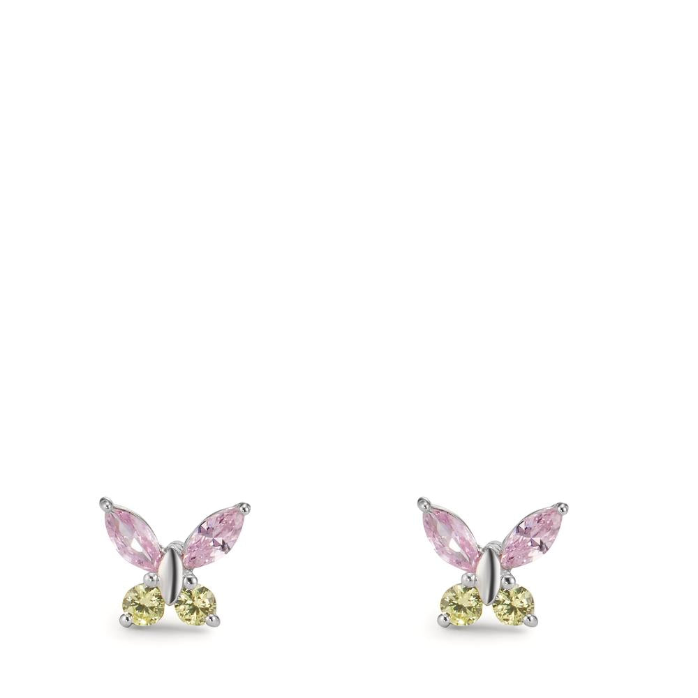 Stud earrings Silver Zirconia 8 Stones Rhodium plated Butterfly Ø7 mm