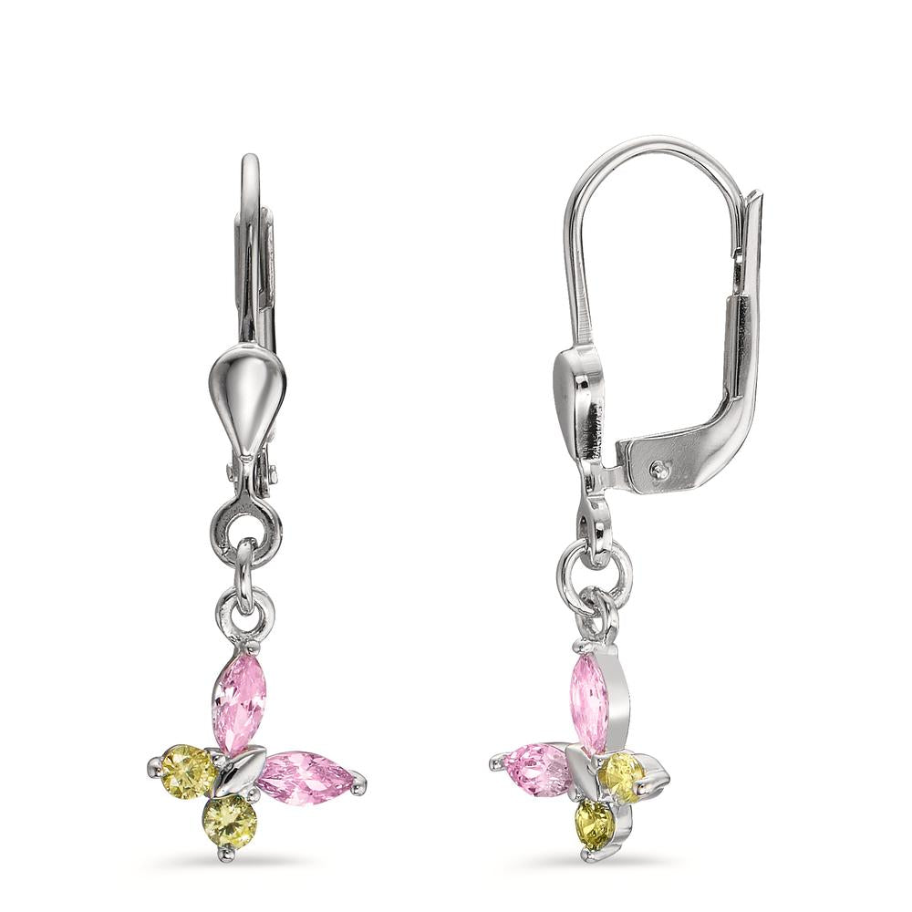 Drop Earrings Silver Zirconia 8 Stones Rhodium plated Butterfly