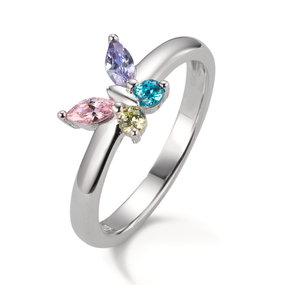 Ring Silver Zirconia 4 Stones Rhodium plated Butterfly