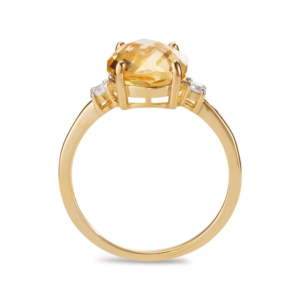 Ring 9k Yellow Gold Citrine, Zirconia 2 Stones