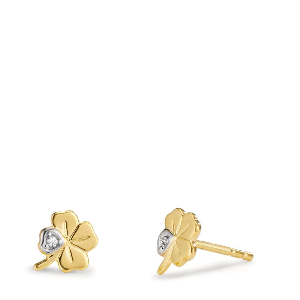 Stud earrings 9k Yellow Gold Zirconia 2 Stones Cloverleaf Ø6.5 mm