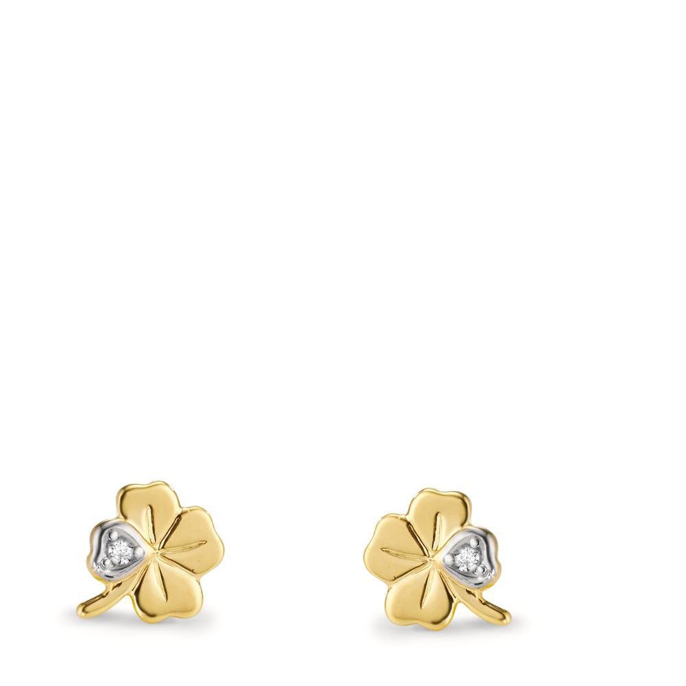 Stud earrings 9k Yellow Gold Zirconia 2 Stones Cloverleaf Ø6.5 mm