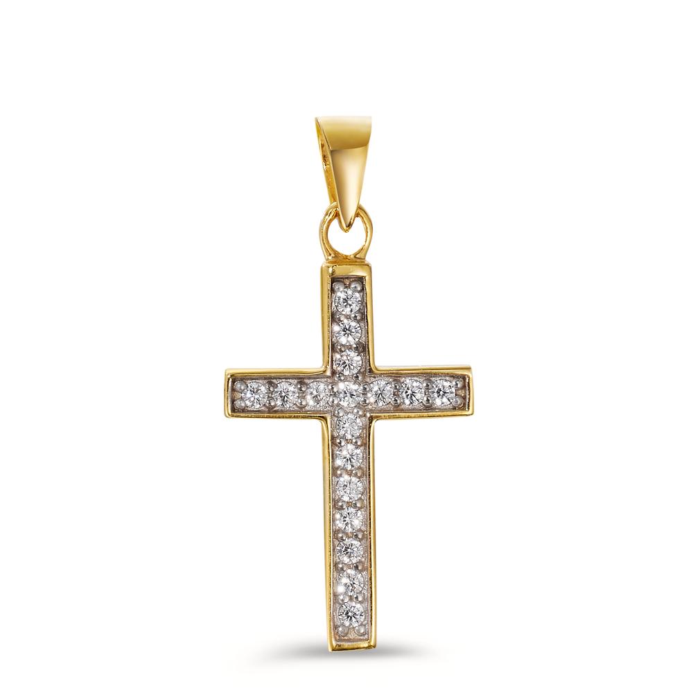 Pendant 9k Yellow Gold Zirconia 17 Stones Cross