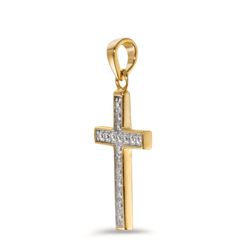 Pendant 9k Yellow Gold Zirconia 17 Stones Cross