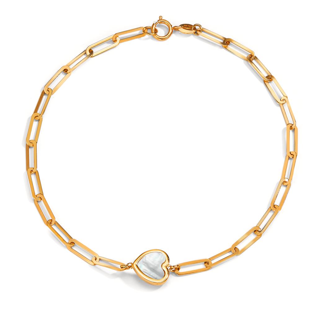 Bracelet 18k Yellow Gold Mother of pearl Heart 19 cm