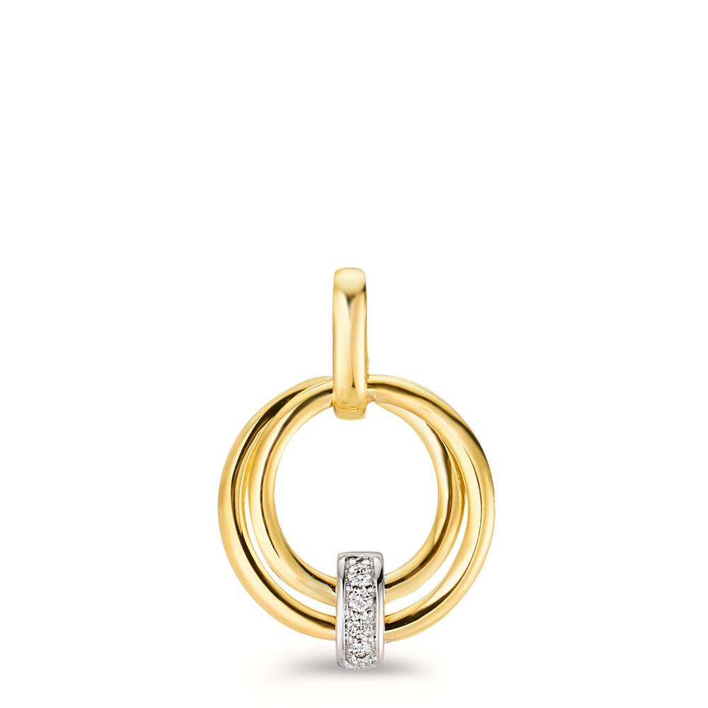 Pendant 9k Yellow Gold, 9k White Gold Diamond 0.02 ct, 4 Stones, w-si Ø13 mm