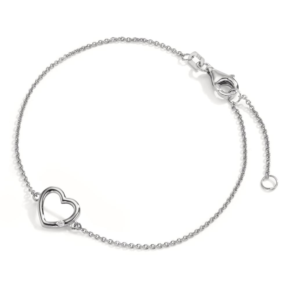 Bracelet 14k White Gold Diamond 0.01 ct, w-si Heart 15.5-18 cm