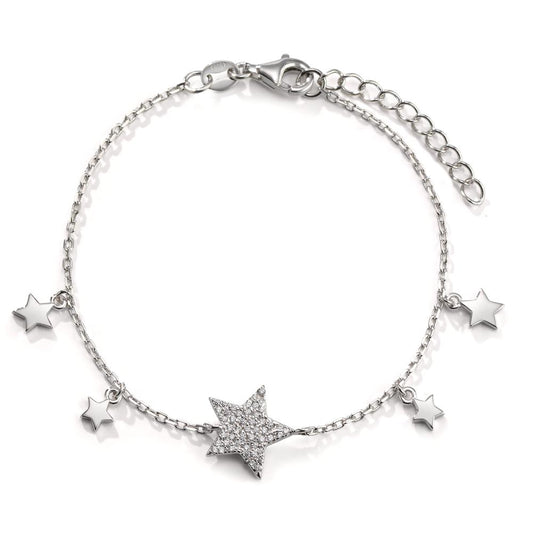 Bracelet Silver Zirconia Rhodium plated Star 16-19 cm