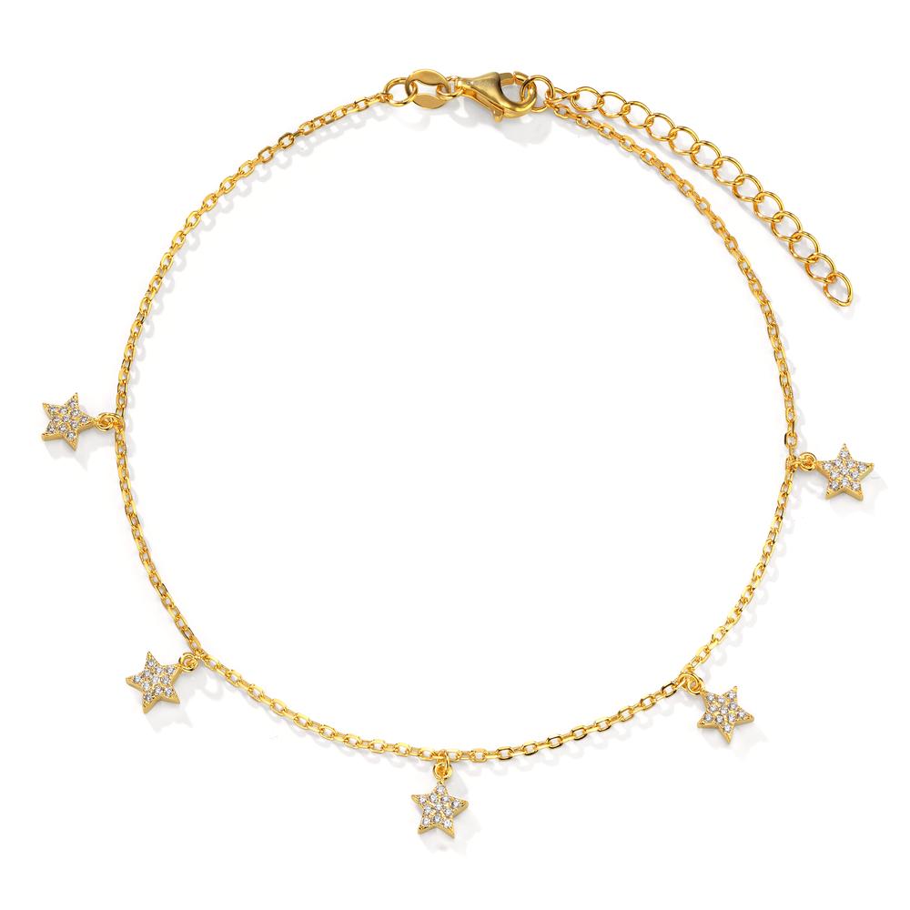 Anklet Silver Zirconia Yellow Gold plated Star 23-26 cm