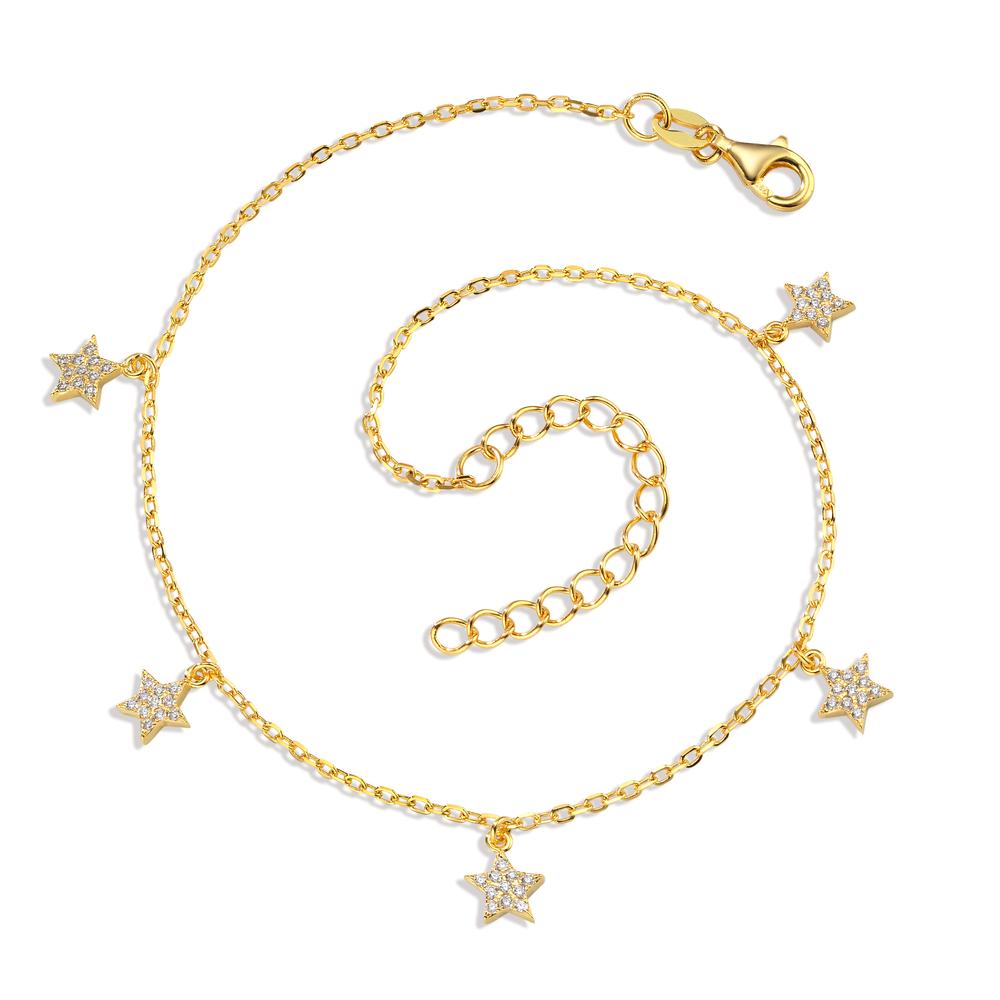 Anklet Silver Zirconia Yellow Gold plated Star 23-26 cm