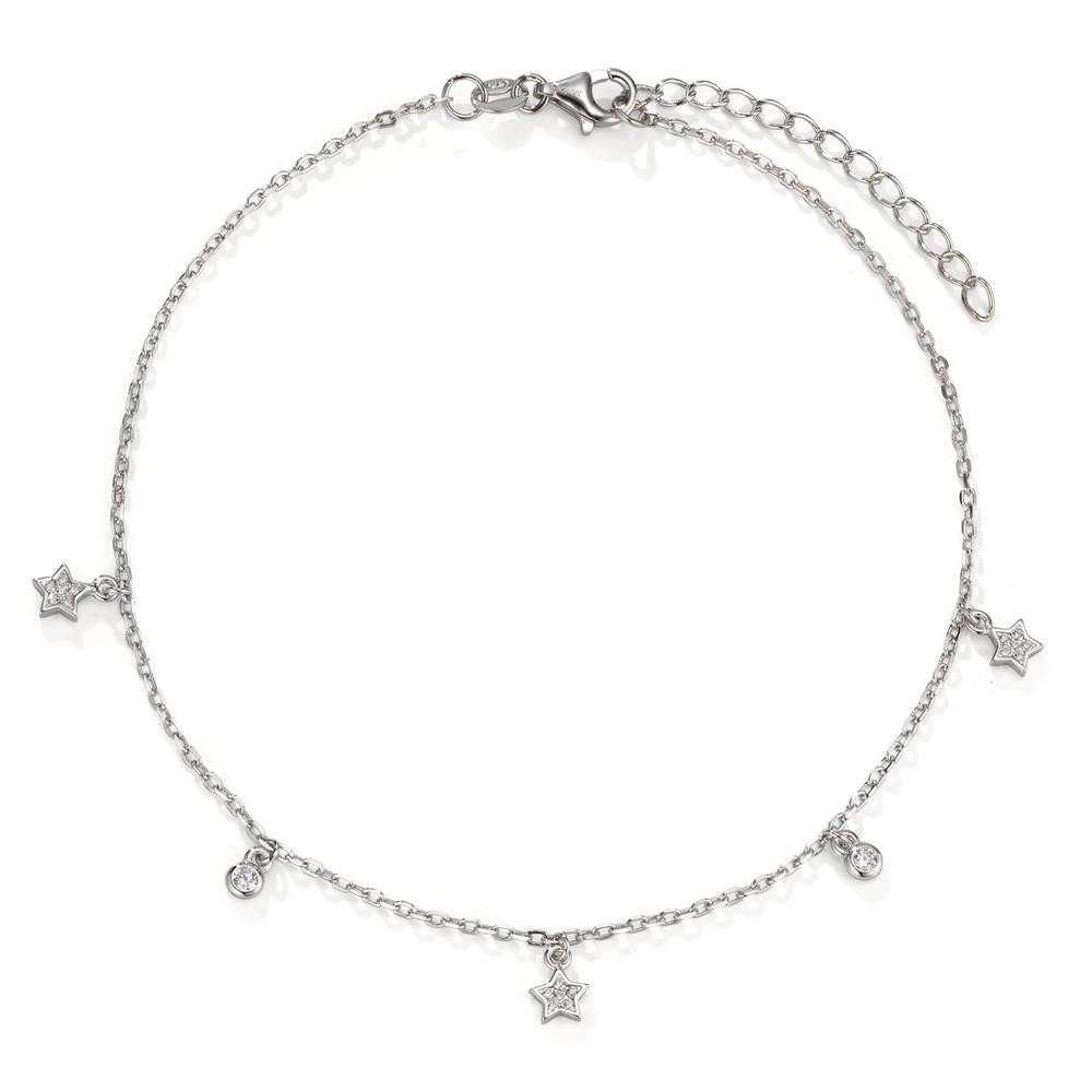 Anklet Silver Zirconia Rhodium plated Star 23-27 cm