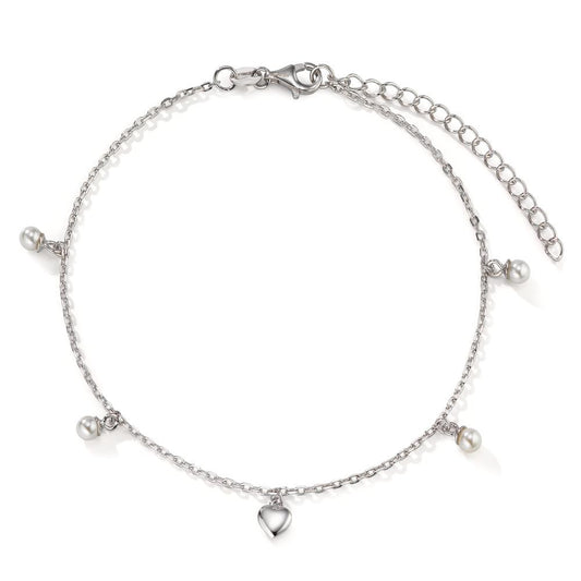 Anklet Silver Rhodium plated Shining pearls Heart 21-26 cm