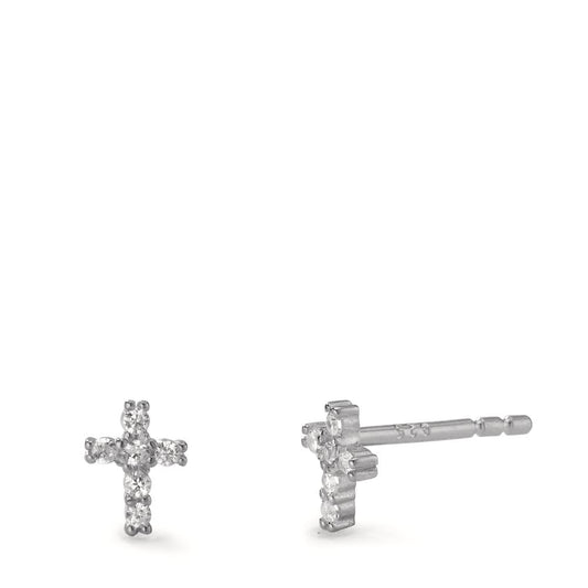 Stud earrings Silver Zirconia 12 Stones Rhodium plated Cross