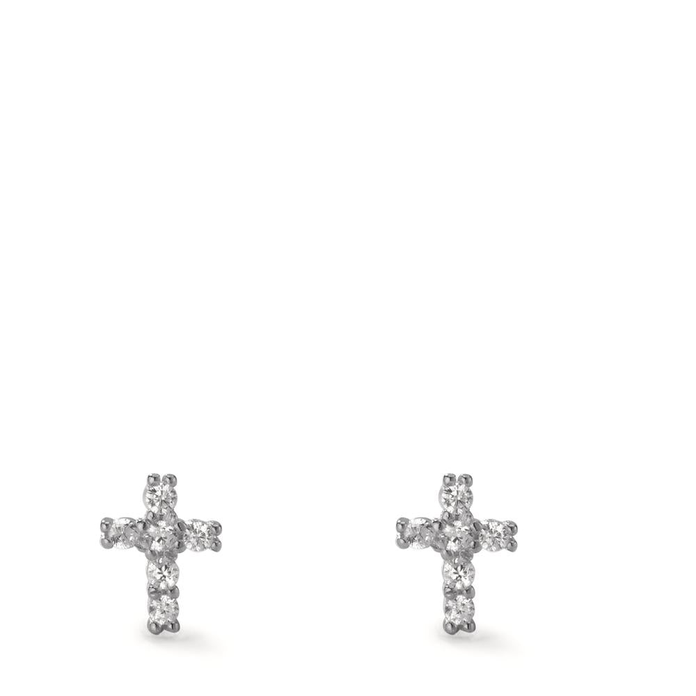 Stud earrings Silver Zirconia 12 Stones Rhodium plated Cross