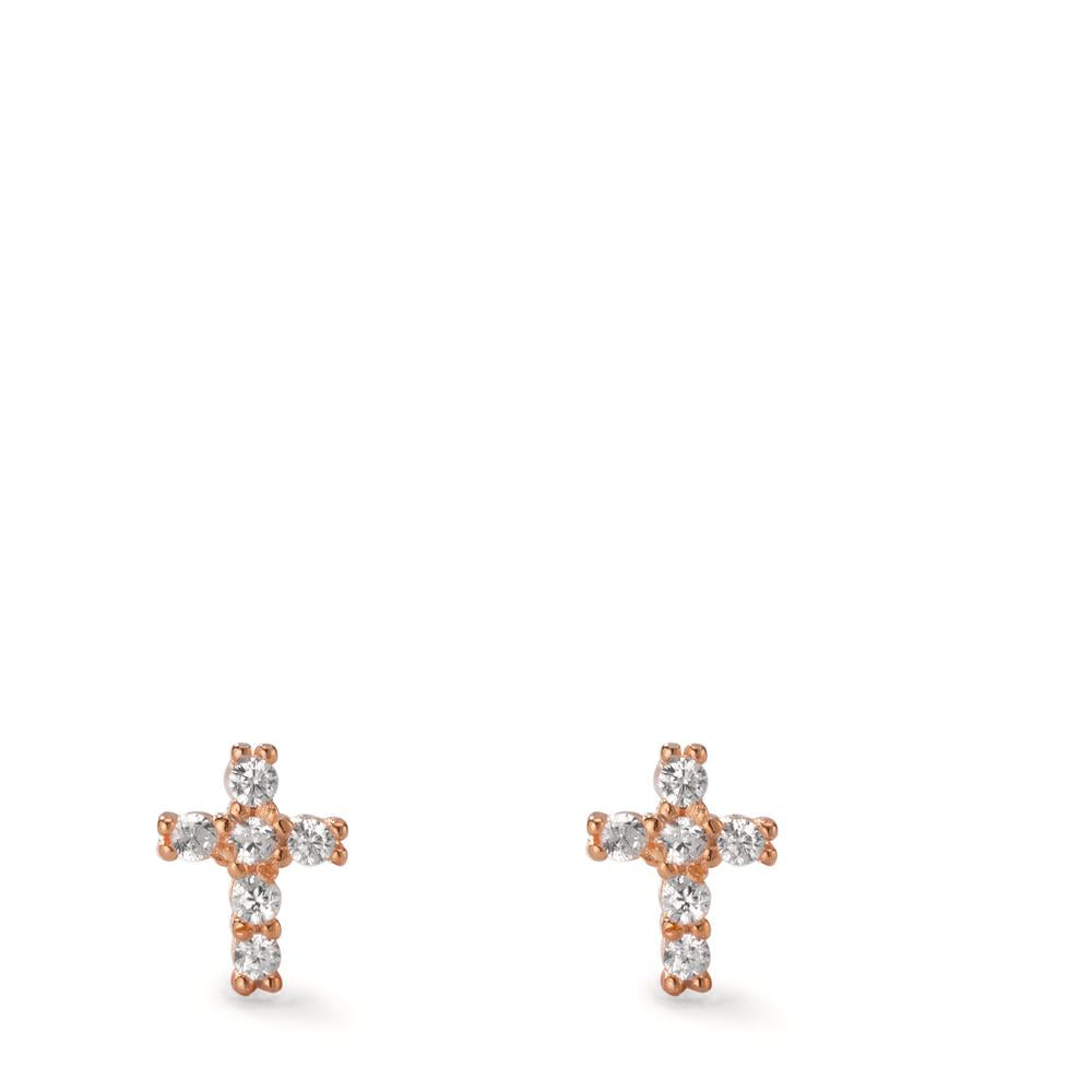 Stud earrings Silver Zirconia 12 Stones Rose Gold plated Cross