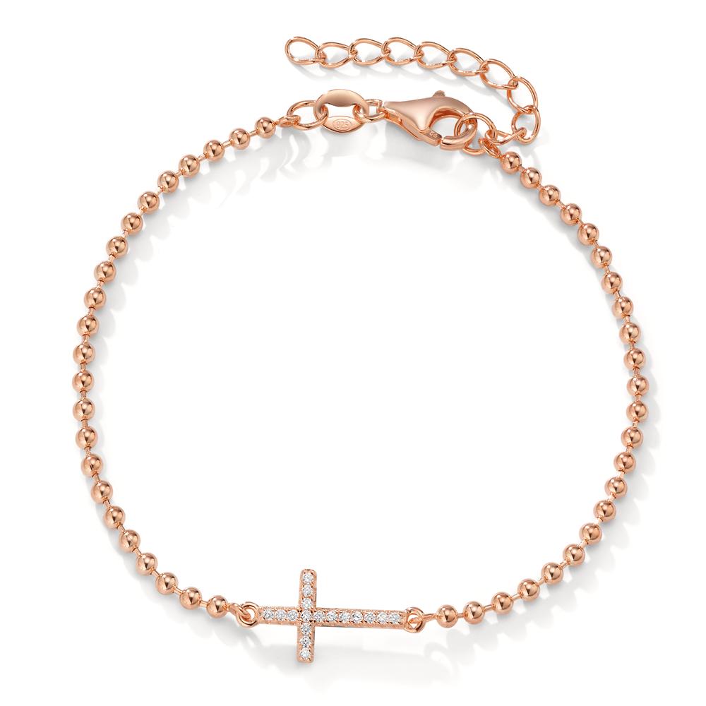 Bracelet Silver Zirconia 17 Stones Rose Gold plated Cross 16-19 cm