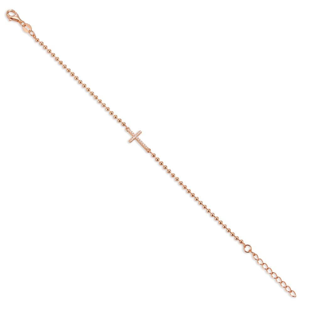 Bracelet Silver Zirconia 17 Stones Rose Gold plated Cross 16-19 cm